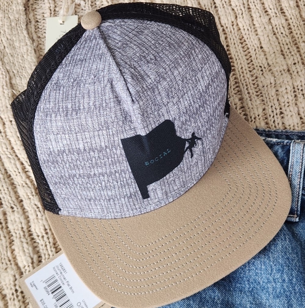 NWT || PRANA || mesh baseball cap with flat brim, gray, black, tan, O/S - Picture 2 of 6